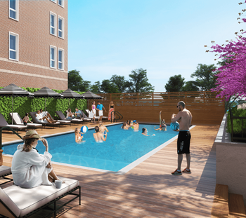 a rendering of a swimming pool at a hotel with people in it
